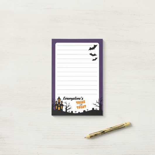 4 "x6" spookhuis en spookachtige bomen post-it® notes (Op bureau)