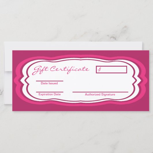 4 "x9" Cadeaubon Hot Pink Catering Eten (Achterkant)