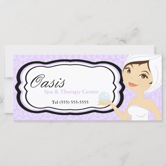 4"x9" Cadeaubon Paars Damask Spa Massage (Voorkant)