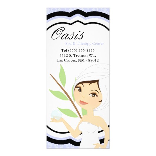 4 "x9" Prijslijst Blue Damask Spa Massage Reclamekaart (Voorkant)