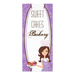4 "x9" Prijslijst Brunette Baker Paarse Cup Cakes Reclamekaart