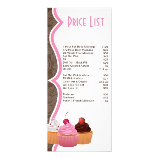 4 "x9" Prijslijst Cup Cakes Bakkerij Sweet Treats Reclamekaart (Achterkant)