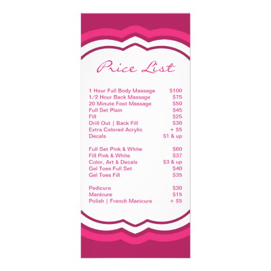 4"x9" Prijslijst warmroze catering Reclamekaart (Achterkant)