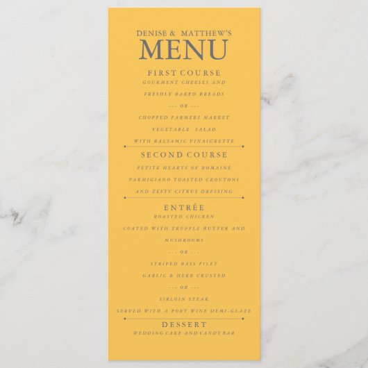 4 x 9-inch Daffodil Yellow WeddenMenu Menu (Voorkant)