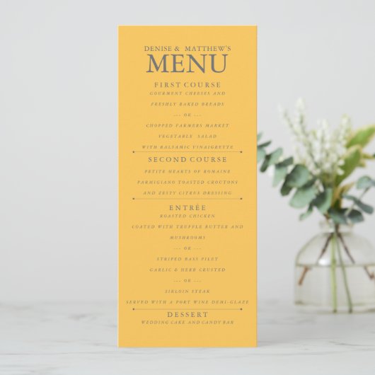 4 x 9-inch Daffodil Yellow WeddenMenu Menu (Staand voorkant)