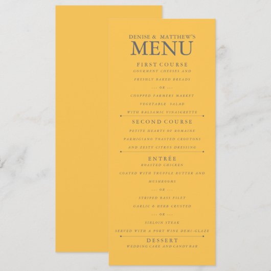 4 x 9-inch Daffodil Yellow WeddenMenu Menu (Voorkant / Achterkant)
