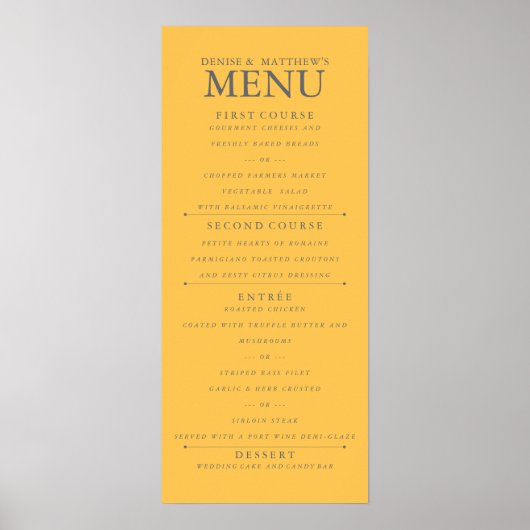 4 x 9-inch Daffodil Yellow WeddenMenu Poster (Voorkant)