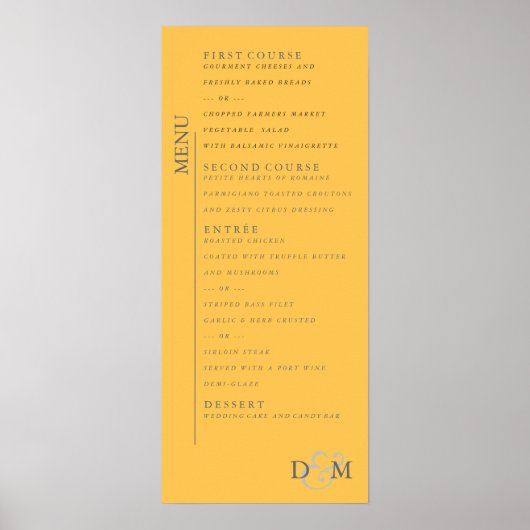 4 x 9-inch Daffodil Yellow Wedding Menu Poster (Voorkant)