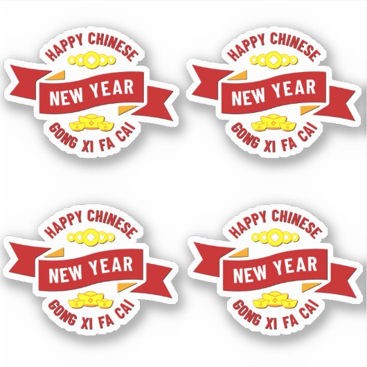 4 x Chinees nieuwjaar Gong Xi Fa Cai - Wish Wealth Sticker (Voorkant)