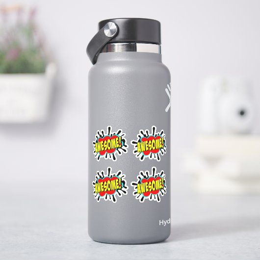 4 x GEWELDIGE Burst Pop Art geel op rode 4-inch vi Sticker (HydroFlask)
