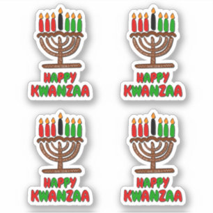 4 x Happy Kwanzaa Red Yellow Green Candles Sticker