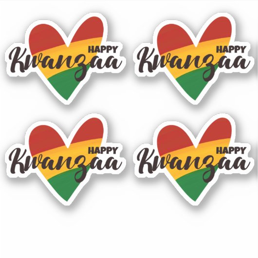 4 x Happy Kwanzaa Red Yellow Green Striped Hearts Sticker (Voorkant)