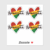 4 x Happy Kwanzaa Red Yellow Green Striped Hearts Sticker (Vel)