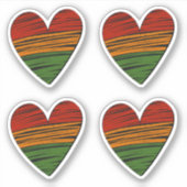 4 x Kwanzaa Juneteenth Red Black Green Paint Heart Sticker (Voorkant)