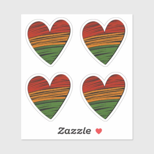 4 x Kwanzaa Juneteenth Red Black Green Paint Heart Sticker (Vel)