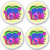 4 x Love Burst Pop Art Paars Blue 4-inch Vinyl Sticker (Voorkant)