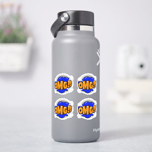 4 x OMG Pop Art Gold & Blue Burst op 4 inch Sticker