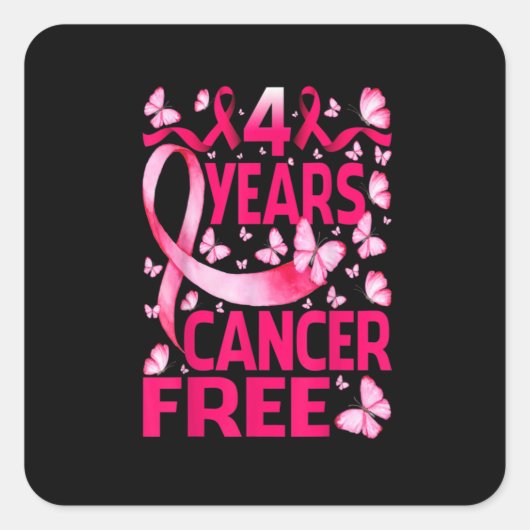 4 Years Breast Cancer Free Survivor Butterfly Vierkante Sticker (Voorkant)