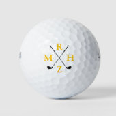 4 Yellow Initials Monogram with Golf-Clubs Golfballen (Voorkant)