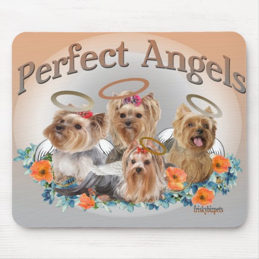 4 Yorkie Perfect Angels mousepad Muismat (Voorkant)