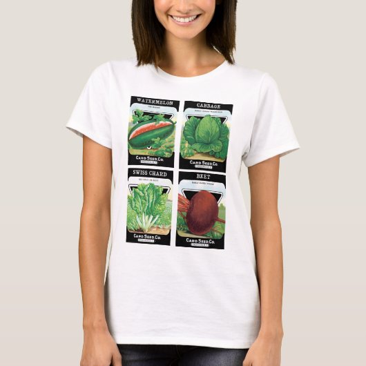 4 zaadpakket Etiket Art Groenten Fruit T-shirt (Voorkant)