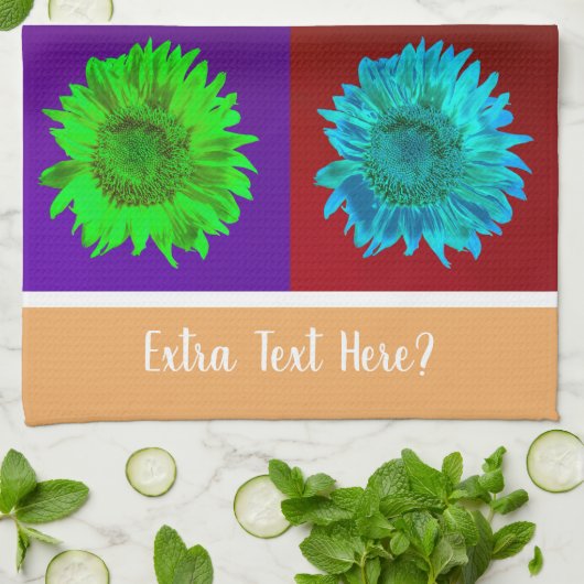 4 Zonnebloemen in 4 kleurrijke pleinen LT Org DIY  Theedoek (Gevouwen)