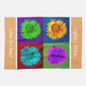 4 Zonnebloemen in 4 kleurrijke pleinen LT Org DIY Theedoek (Horizontaal)