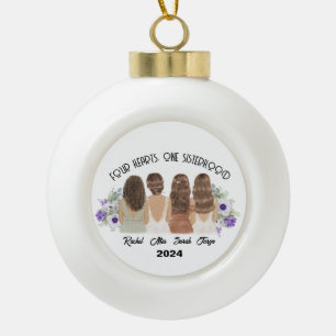 4 zusters verbonden door de Heart Sister Gifts Keramische Bal Ornament