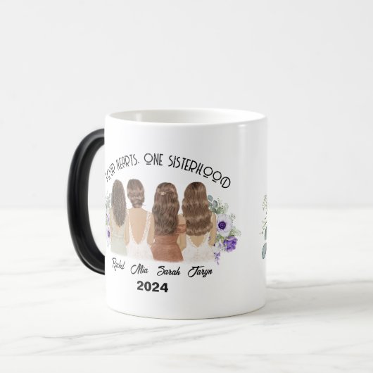 4 zusters verbonden door de Heart Sister Gifts Magische Mok (Voorkant links)