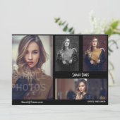4 Zwarte Sjabloon fotomodel Actor Comp Card Kaart (Staand voorkant)