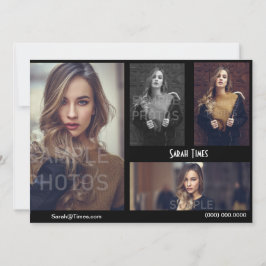 4 Zwarte Sjabloon fotomodel Actor Comp Card Kaart