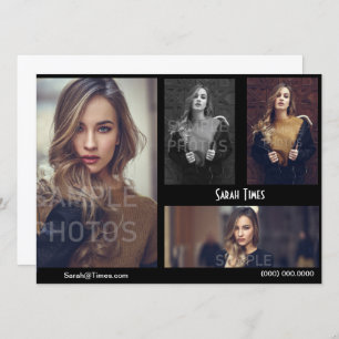 4 Zwarte Sjabloon fotomodel Actor Comp Card Kaart
