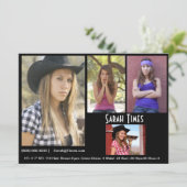 4 Zwarte Sjabloon fotomodel Actor Comp Card Kaart (Staand voorkant)