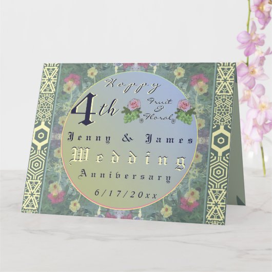 4de Fruit & Bloemete Bruiloftjubileum Kaart (Orchidee)
