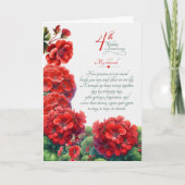 4de huwelijksverjaardag Sentimentele Geraniums Kaart (Voorkant)