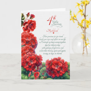 4de huwelijksverjaardag Sentimentele Geraniums Kaart