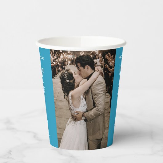 4de Jubileum van het Weddenschap schetst hartfoto  Papieren Bekers (Links)