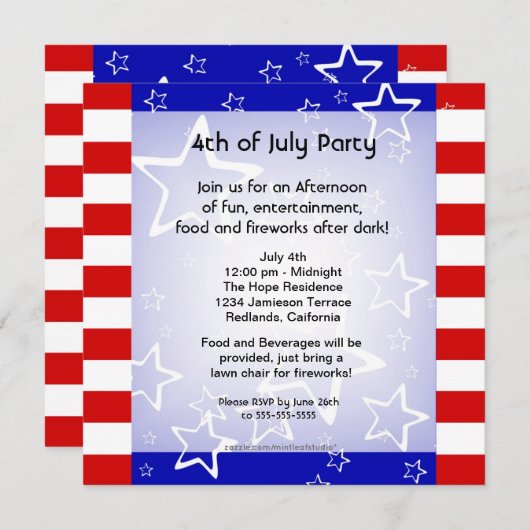 4de juli Bbq / partijuitnodiging Red Blue Kaart (Voorkant / Achterkant)