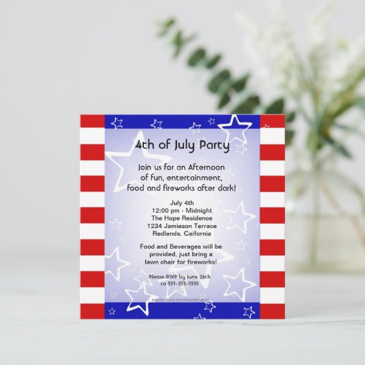 4de juli Bbq / partijuitnodiging Red Blue Kaart (Staand voorkant)