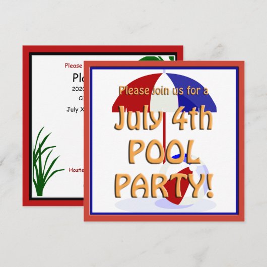 4de juli de Pool nodigt uit Kaart (Voorkant / Achterkant)