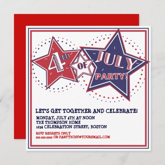 4de juli de Uitnodiging van de Rode Blauwe Stars P (Voorkant / Achterkant)