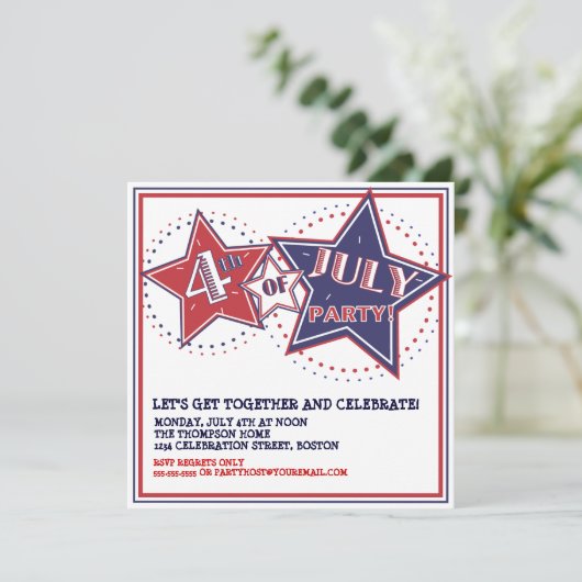 4de juli de Uitnodiging van de Rode Blauwe Stars P (Staand voorkant)