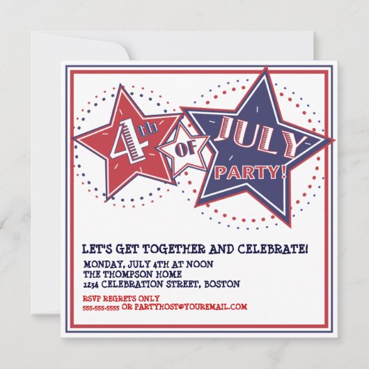4de juli de Uitnodiging van de Rode Blauwe Stars P (Voorkant)