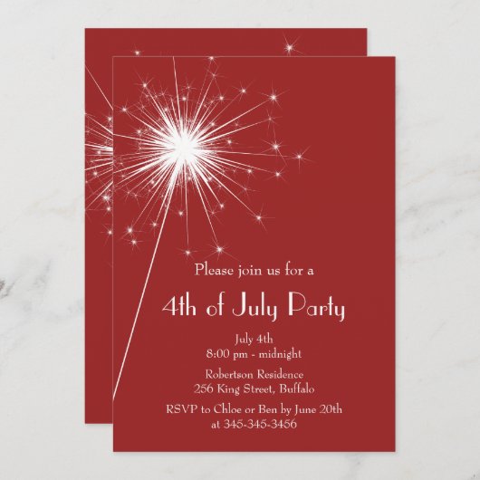 4de juli de Uitnodiging van de Sparkles Partij (Voorkant / Achterkant)