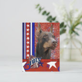 4de juli Firecracker - Doberman - Rood - Rakkelig Briefkaart (Staand voorkant)