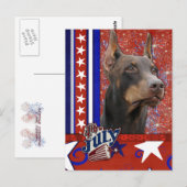 4de juli Firecracker - Doberman - Rood - Rakkelig Briefkaart (Voorkant / Achterkant)