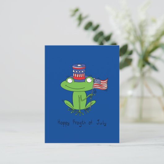 4de juli Funny American Frog Briefkaart (Staand voorkant)
