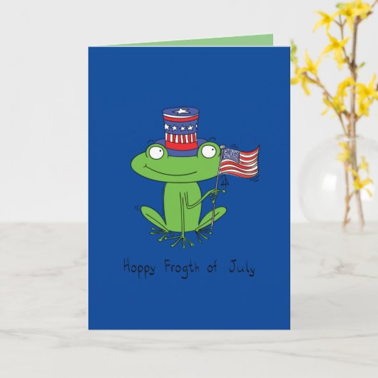 4de juli Funny American Frog Kaart (Gele Bloem)