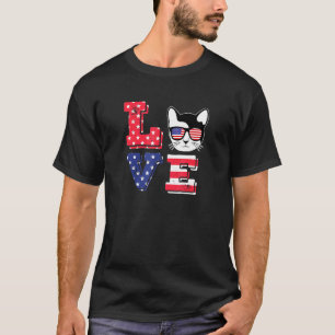 4de juli Love Cat Patriotic American Flag Cat T-shirt