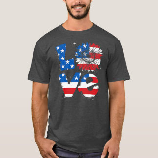 4de juli Love Sunflower Patriotic American T-shirt